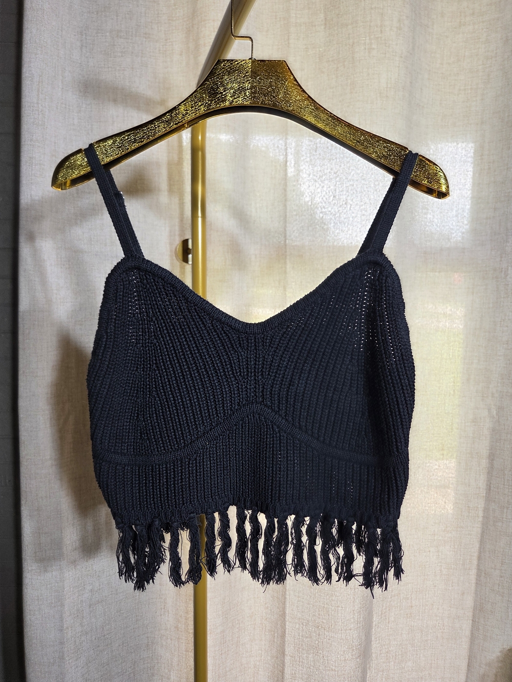 Wild Fable Black Knit Fringe Crop Top